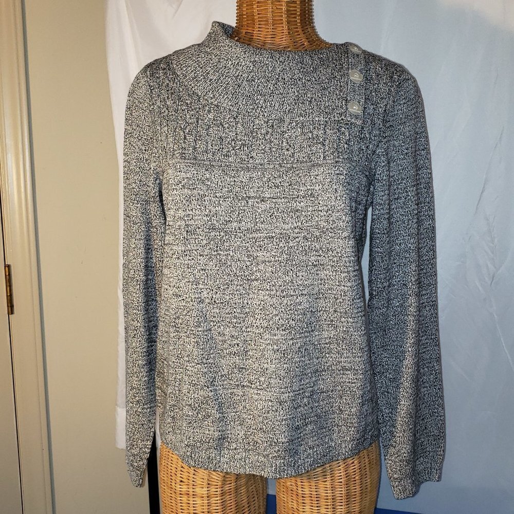 Ladies CHRISTOPHER & BANKS Cowl Neck Sweater in Gray & Black Heather - S